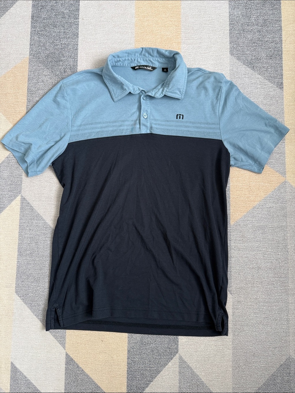 Travis Mathew Two-Tone Light Blue and Navy Golf Polo